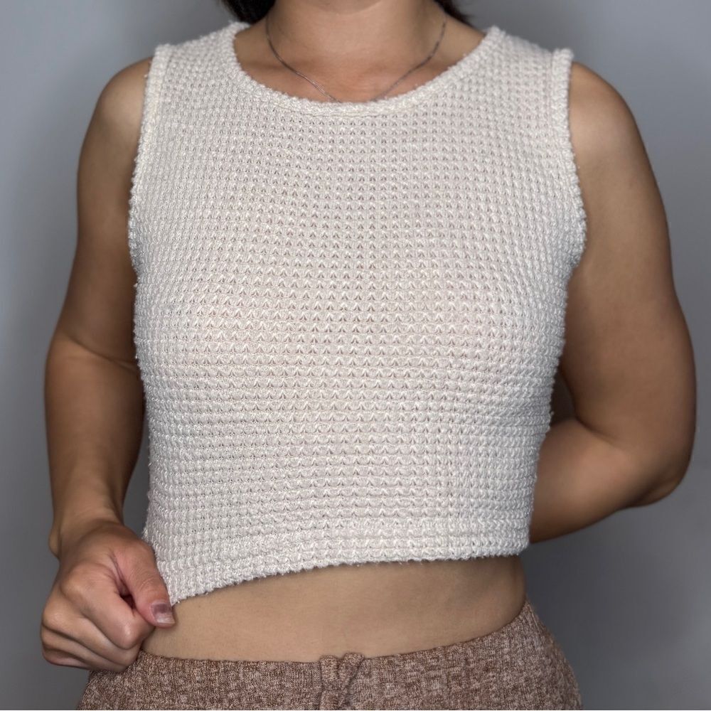 SHEIN Cream Sleeveless Ribbed Crop Tank Top